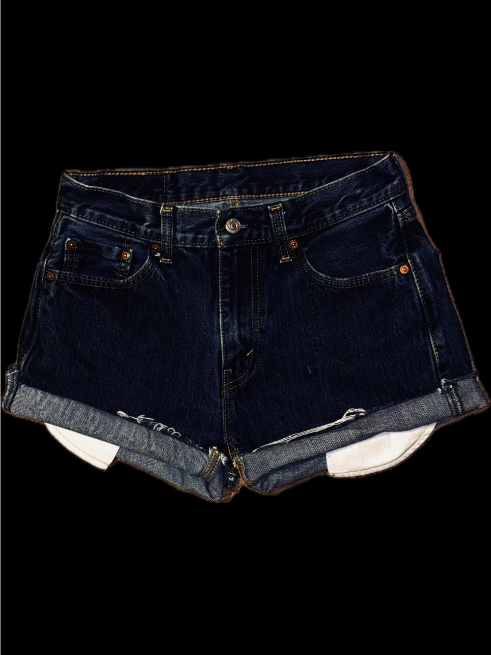 Levi’s 505 Women’s Mid-Rise Roll-Cuff Dark Indigo Denim Jean Shorts Size 30W